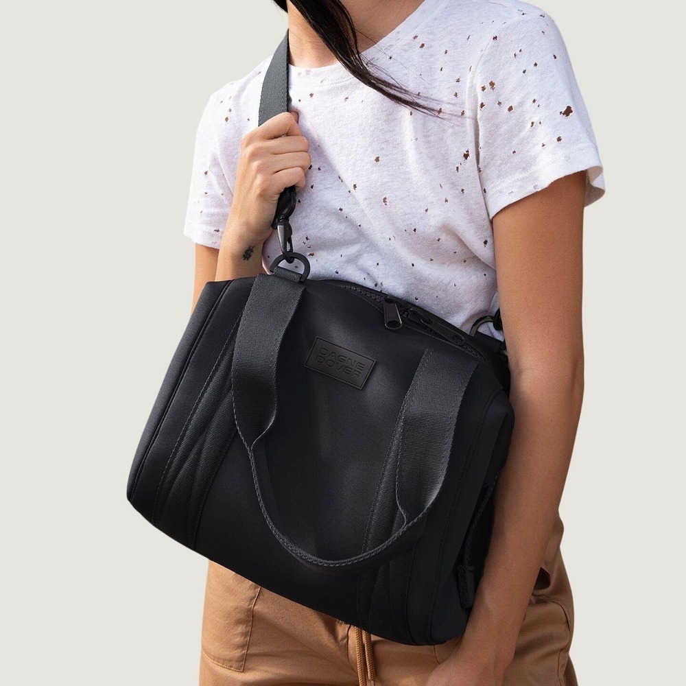 Dagne Dover Landon Carryall Duffle Bag Onyx Neoprene Black Travel Gym Tote Med